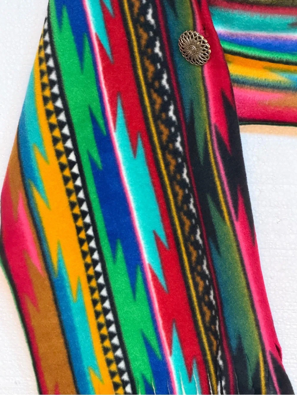 Southwestern Fleece Cape Vest Serape Print Fringe Poncho Shaw One S